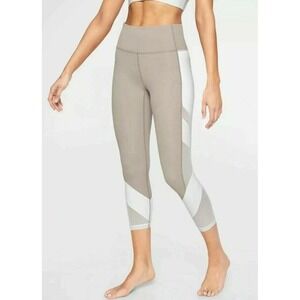 Athleta Exhale Cropped Tight, Tan White Capri Leggings Activewear Pants Size S